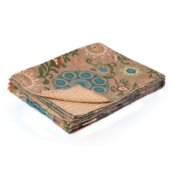Taj Hotel Home Decor Kantha Cotton Throw | 1-Piece | Multicolor | 50"x70" - Picture 2 of 3
